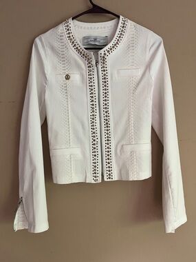 Esperanto White Studded Textured Zip Jacket